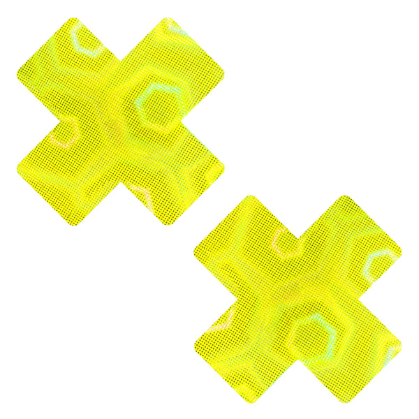 Neva Nude Holographic X Factor Pasties - Neon Yellow