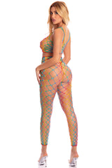 Pink Lipstick Roy G. Biv 2 Pc Bodystocking - One Size - Rainbow
