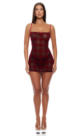 Forplay Velvet Lines Plaid Chemise Lingerie Set