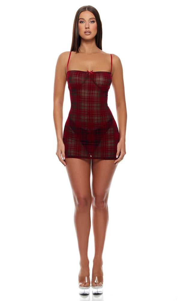 Forplay Velvet Lines Plaid Chemise Lingerie Set