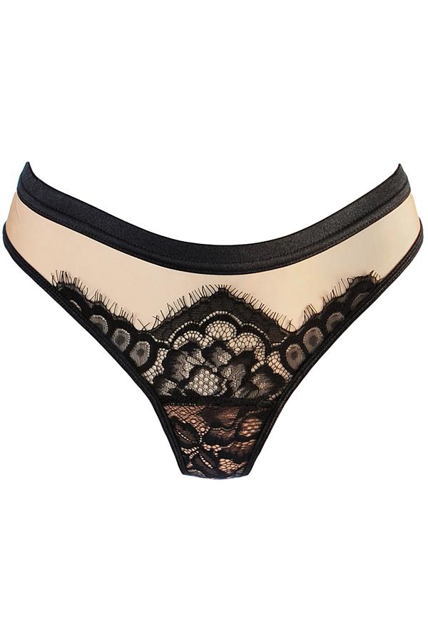 Noir Eyelash Lace Brazilian Thong