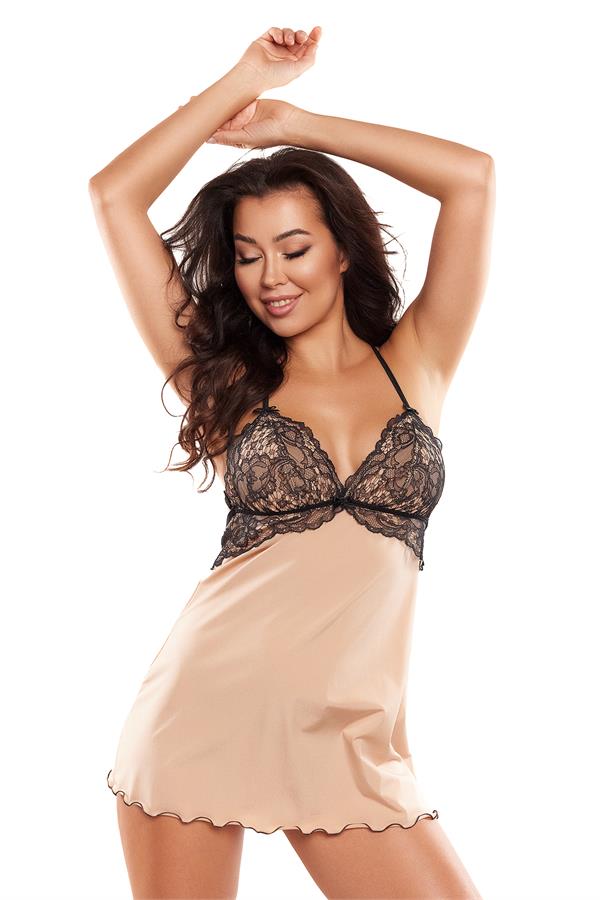 Axami 10539 Seductive Lace Cups Babydoll Beige/Black