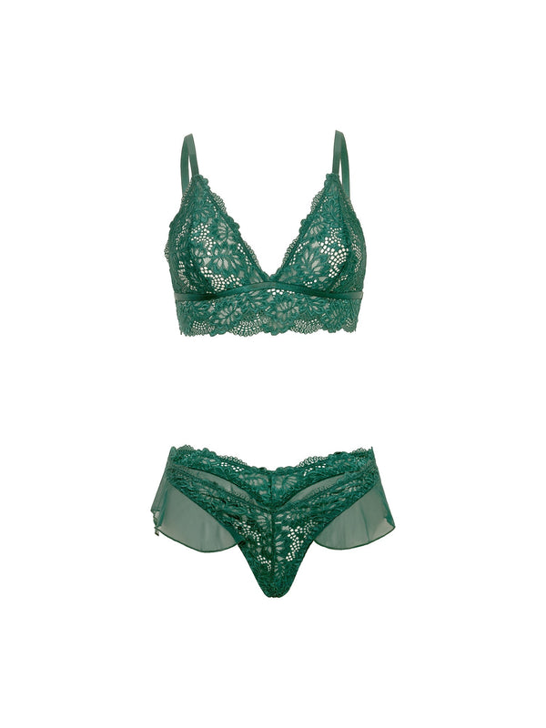 Oh la la Cheri Alessia Ruffle Bralette Set Rain Forest Green
