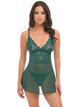 Oh la la Cheri Queen Alessia Sheer Babydoll Set Rain Forest Green