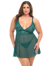 Oh la la Cheri Queen Alessia Sheer Babydoll Set Rain Forest Green