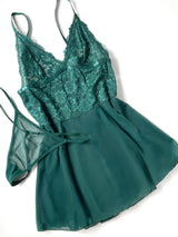 Oh la la Cheri Queen Alessia Sheer Babydoll Set Rain Forest Green