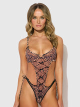 House of Desire Alia Leopard Mesh Crotchless Teddy
