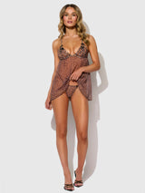 House of Desire Alia Leopard Mesh Underwire Babydoll & G-String Set