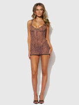 House of Desire Alia Leopard Mesh Underwire Chemise & G-String Set