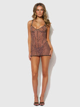 House of Desire Queen Alia Leopard Mesh Underwire Chemise & G-String Set