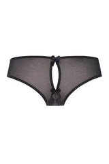 Tempting Axami Almond Jelly Peek-a-boo Bikini with sensual black lace and bows.