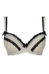 Captivating Axami Alstroemeria push-up bra with delicate ivory lace and black lace stripes.