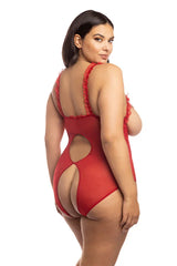Oh la la Cheri Queen Amber Open Cup Lace Teddy Black