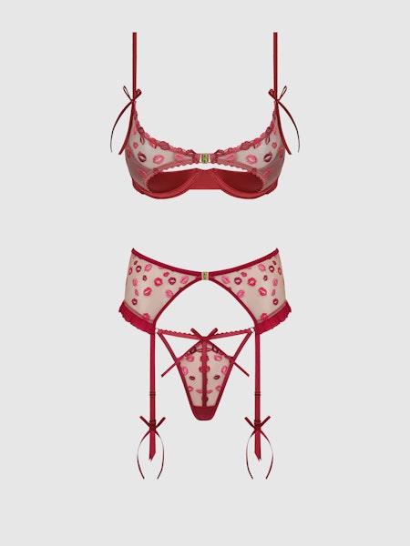 Angelina Kiss Lips Embroidery Open Cup Bra Set