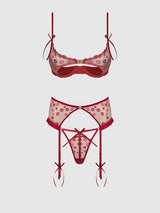 Angelina Kiss Lips Embroidery Open Cup Bra Set