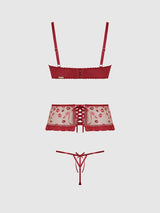 Angelina Kiss Lips Embroidery Open Cup Bra Set