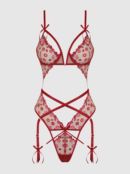 Angelina Lips Embroidery Cutout Teddy