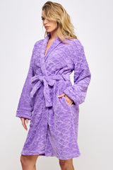 BeWicked Ariel Robe Jacquard Plush Long Sleeve with Pockets Purple