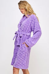 BeWicked Ariel Robe Jacquard Plush Long Sleeve with Pockets Purple