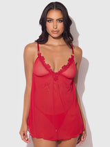 Ashley Alexiss Lace & Sheer Mesh Babydoll & G-String Set