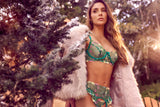 Aurora Green Embroidered Bra, Thong & Garter Belt Set - Mapale