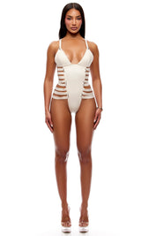 Strap Tease Strappy Matte Vinyl Teddy - Cream