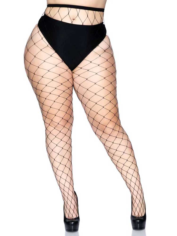 Leg Avenue Fence Net Pantyhose - Queen - Black