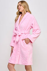BeWicked Ariel Robe Jacquard Plush Long Sleeve with Pockets Pink