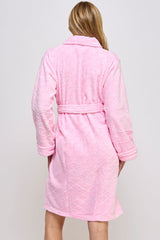 BeWicked Ariel Robe Jacquard Plush Long Sleeve with Pockets Pink