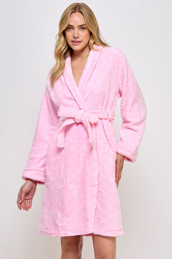BeWicked Ariel Robe Jacquard Plush Long Sleeve with Pockets Pink
