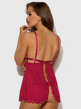 House of Desire Bianca Lace & Mesh Open Cup Babydoll Set