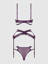 House of Desire Queen Bianca Strappy Lace Bra, Garter & Hipster Set Persian Red