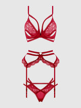 Bianca Strappy Lace Bra, Garter & Hipster Set