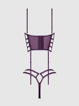 House of Desire Queen Bianca Strappy Lace Bustier & Thong Set Plum