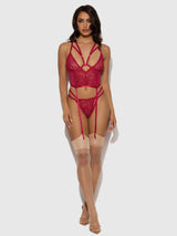 House of Desire Queen Bianca Strappy Lace Bustier & Thong Set Plum