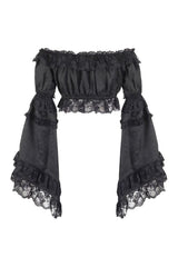 Daisy Corsets Black Brocade Smocked Flare Sleeve Peasant Top