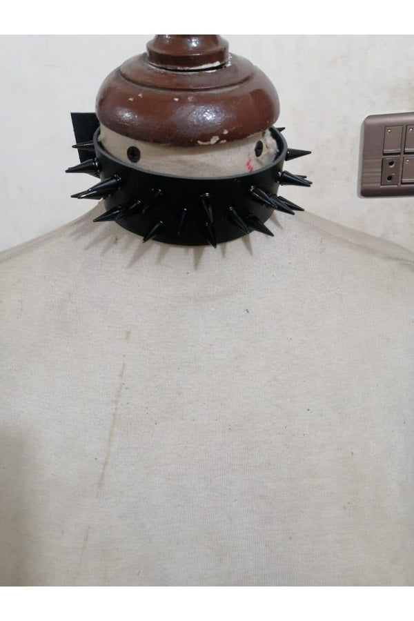 Daisy Corsets Black Faux Leather & Black Metallic Spike Choker