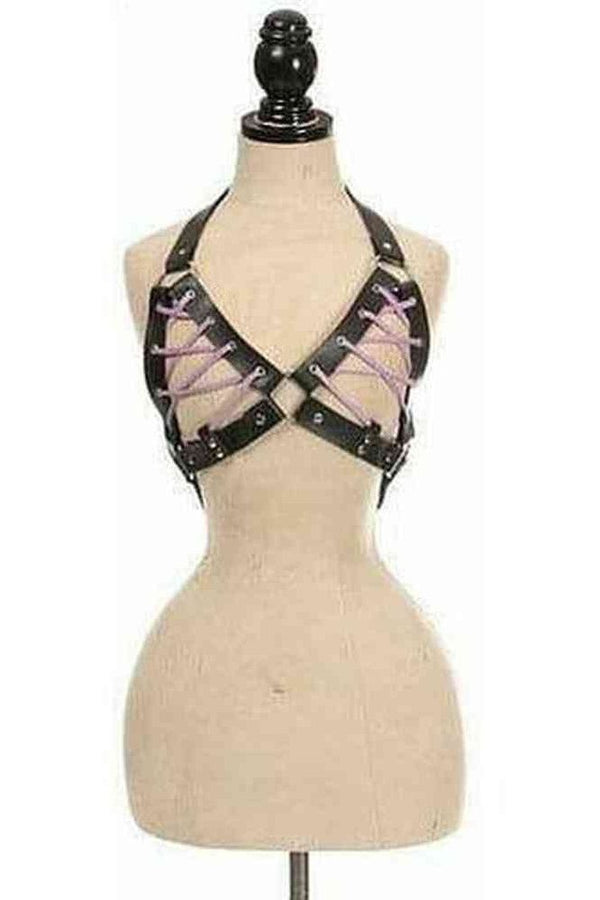 Daisy Corsets Black Faux Leather Lace-Up Bra Top - Lavender