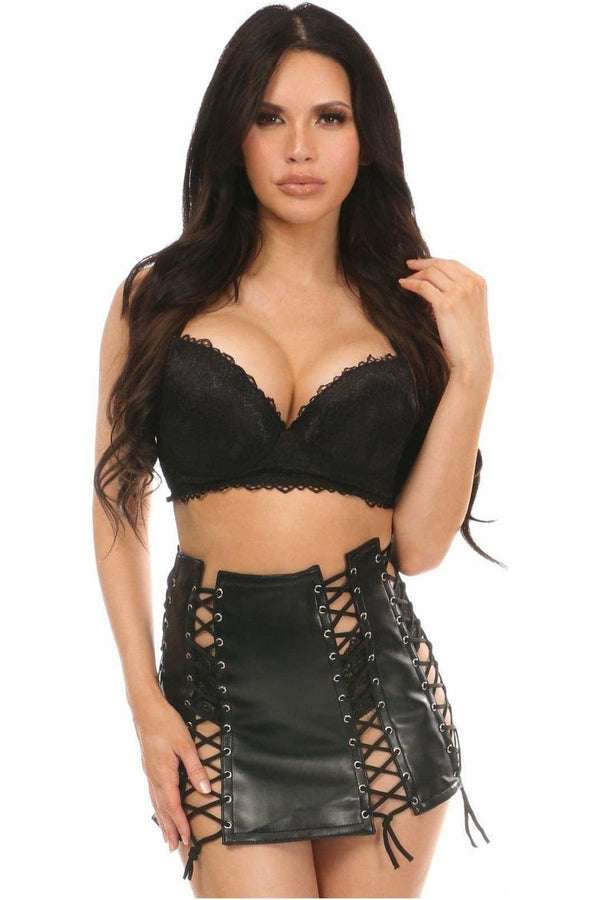 Daisy Corsets Black Faux Leather Lace-Up Skirt