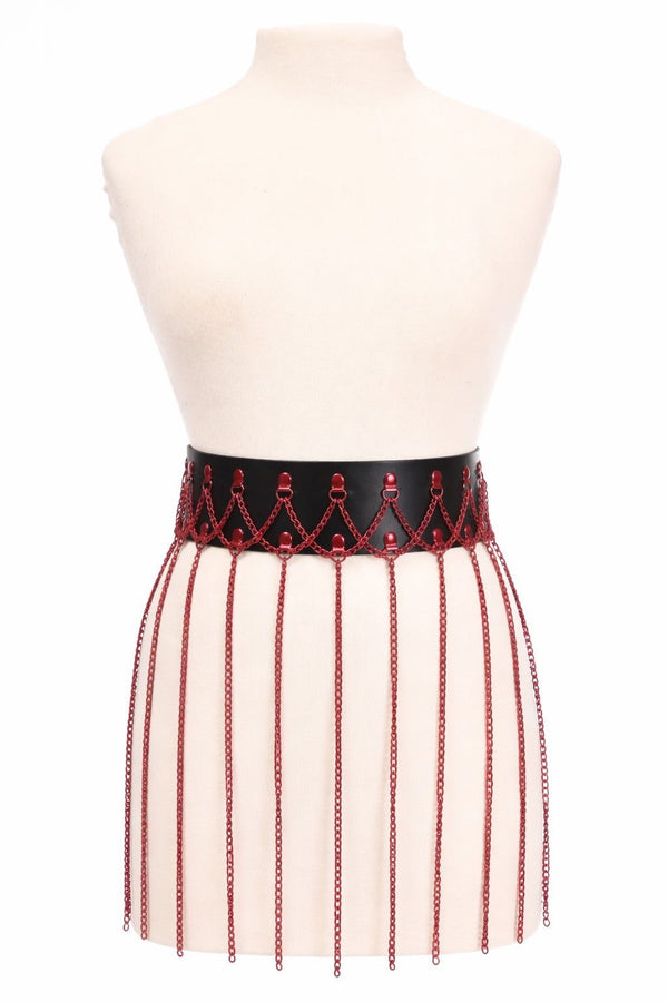 Daisy Corsets Black Faux Leather & Red Metallic Chain Fringe Skirt