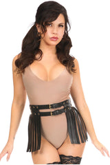 Black & Gold Vegan Leather Fringe Skirt - Daisy Corsets
