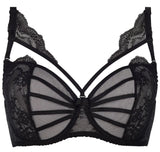 Black Hibiscus unlined sheer mesh bra with delicate lace, transparent tulle, and ornamental neckline details.