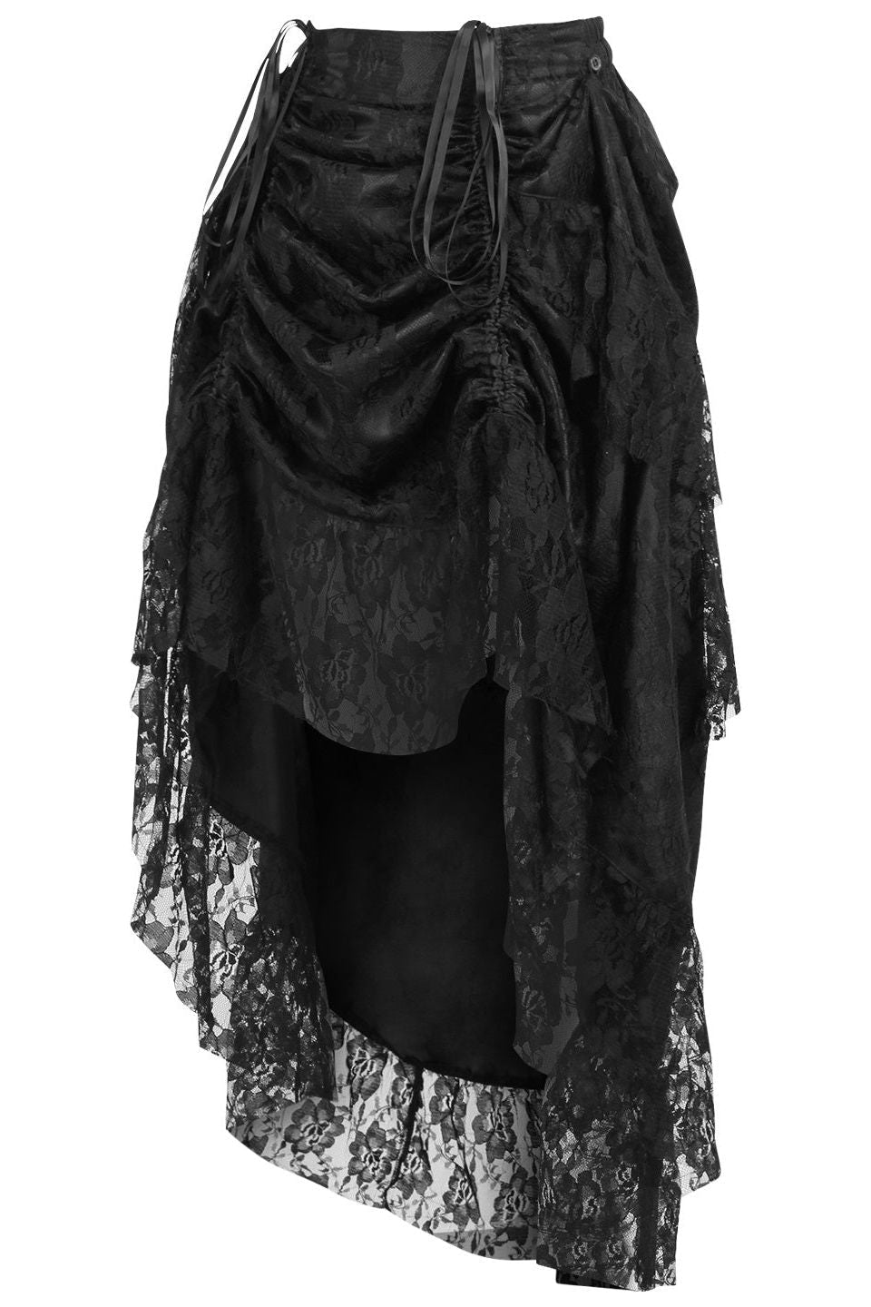 Black Lace Adjustable High Low Bustle Skirt - Daisy Corsets