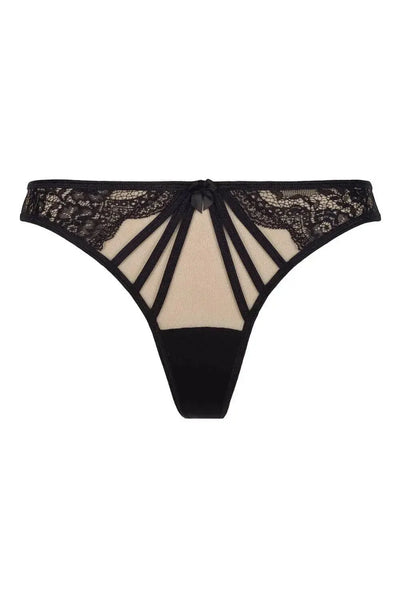 Axami Black Orchid sheer mesh thong with elegant black lace, sheer tulle, and delicate straps.