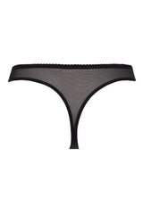 Axami Black Orchid sheer mesh thong in elegant black, featuring delicate lace trim and refined styling.