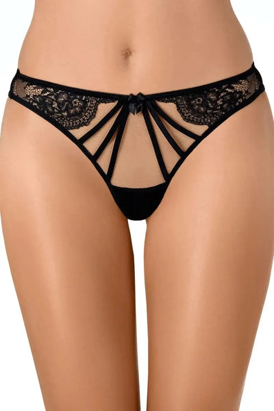 Axami Black Orchid sheer mesh thong with magnificent lace, sheer tulle, and delicate bow detail.