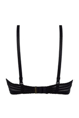 Back view of Axami Black Orchid unlined sheer mesh bra with black lace, thin tulle, and adjustable straps.