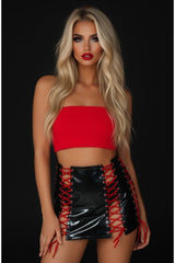Daisy Corsets Black Patent Lace-Up Skirt w/Red Lacing