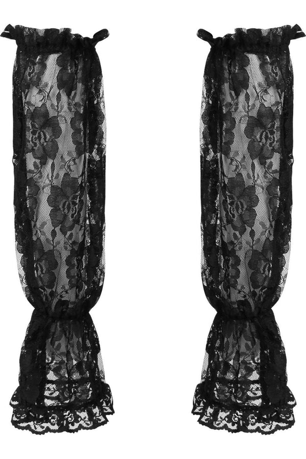 Daisy Corsets Black Sheer Lace Smocked Sleeves