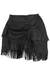 Daisy Corsets Black Suede Ruched Bustle Skirt w/Fringe